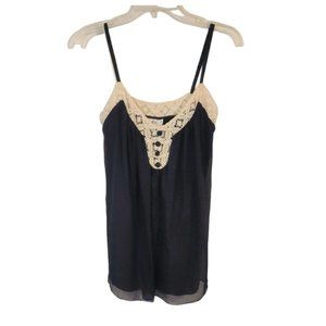 Milly of New York Y2K 100% Silk  Babydoll Layered Lace Cami Swing Top Sz 4 Navy